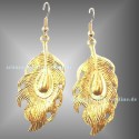 Golden Peacock Feather Earrings