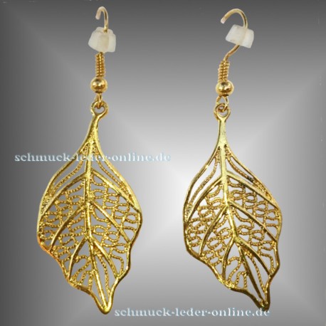 Golden Filigree Leaf Gold Plated Earrings fashion Jewelry Jewellery