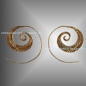 Golden Feather Spiral Earrings Brass