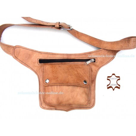 Hip Waist Side Natural Leather Bag Fanny Pack Beige real Handmade with Belt