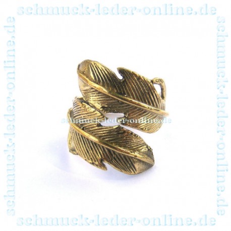 Brass Golden Feather Ring Ladies adjustable Handcrafted Hand Made