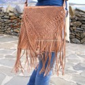 Large Leather Bag with Fringes Natural